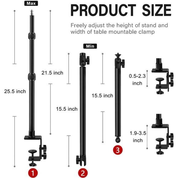 Camera Desk Mount Stand with 24.41'' Detachable Magic Arm, Mount Light Stand - Picture 7 of 7
